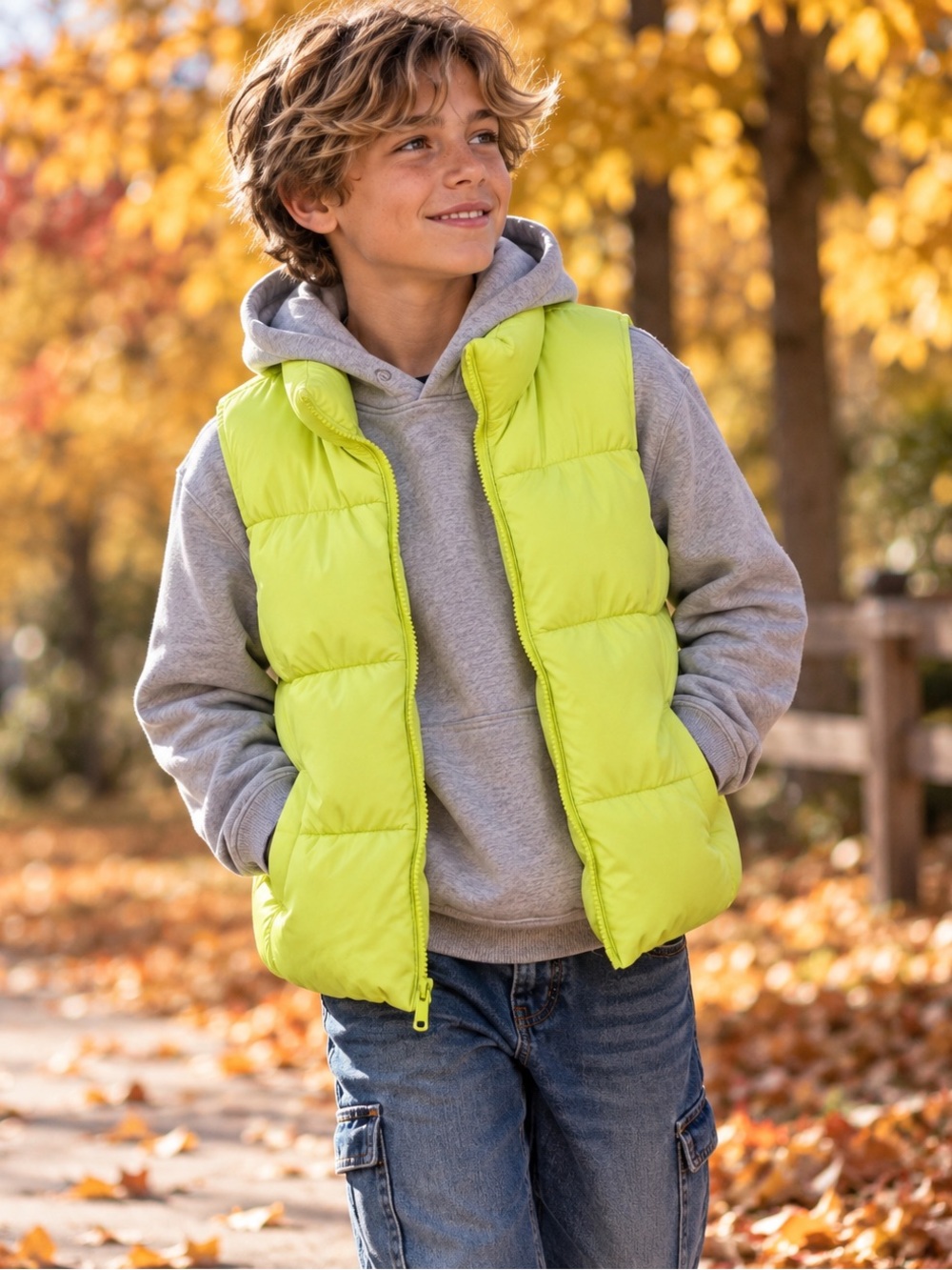 Old Navy Neon Lime Green Puffer Vest – Size M (8) – Sleeveless Zip-Up